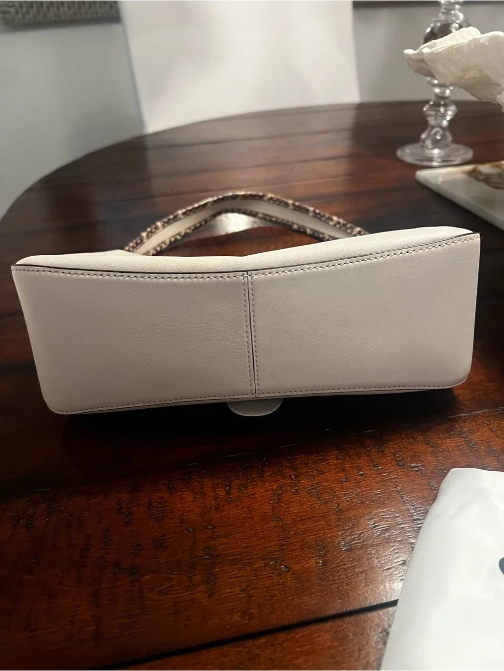 NEW COACH Tabby Handbag — Cream with Snake Print Trim, Gunmetal Hardware